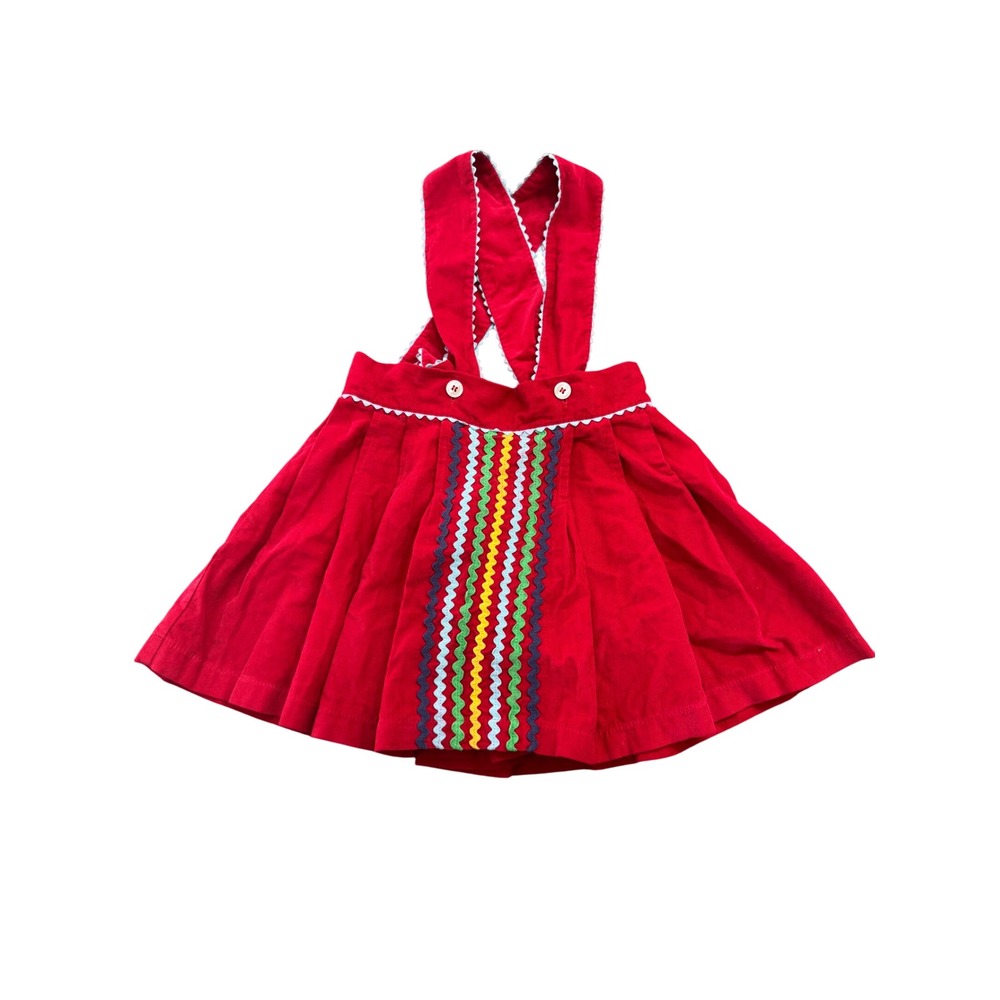 Bella Bliss Girls Red Corduroy Ric-Rac Jumper Skirt Size 5